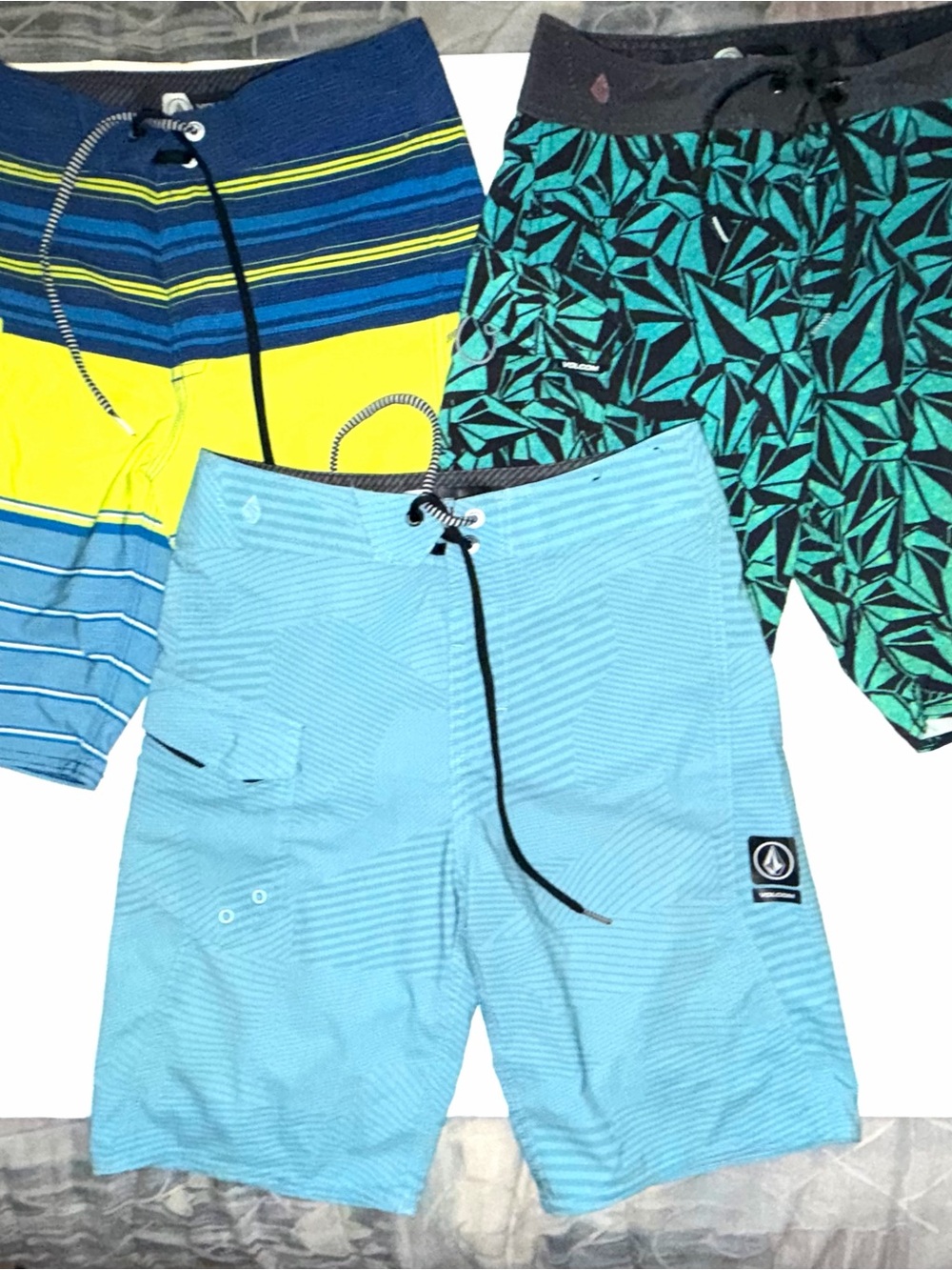 Lot Of 3 Volcom Mod-Tech Boys 4-way Stretch Board Shorts Waist 26 SZ 12